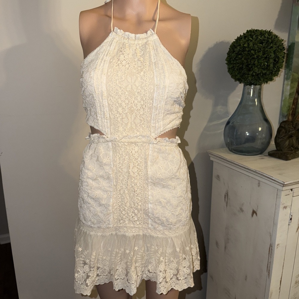 Olivaceous Ivory Croquet/lace Mini Dress Lined Feminine Boho Festival Small